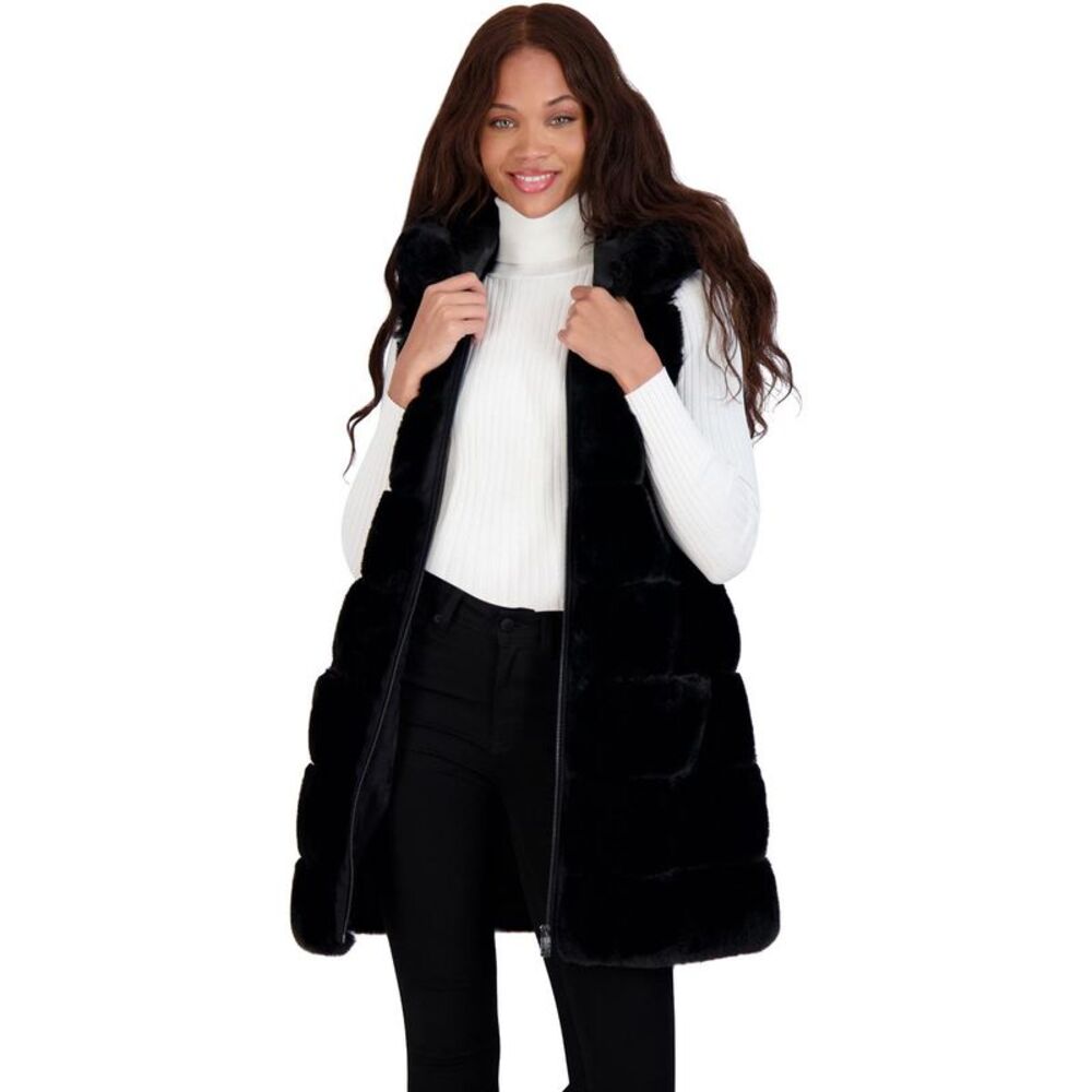 Via Spiga Black Faux Fur Puffer Vest